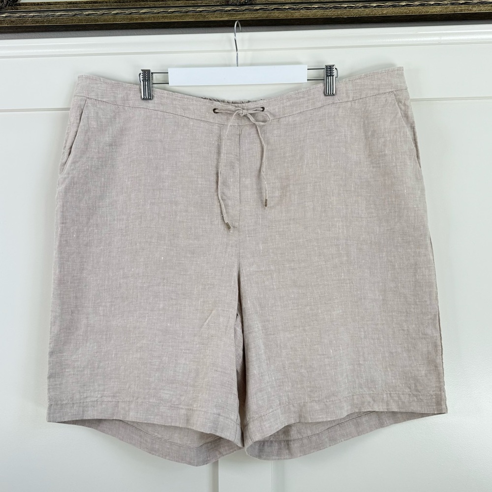 Chicos Linen Elastic Pull On Lightweight Shorts Semi Natural Coastal Sz 4 US 20